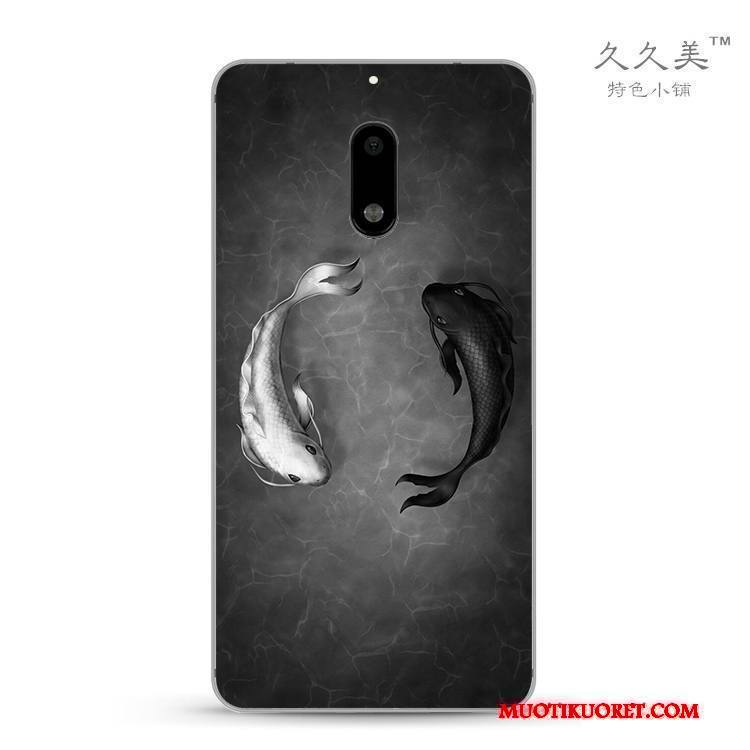 Nokia 6 Kuori Kotelo Pehmeä Neste Silikoni Suojaus Erityinen Musta Kiinalainen Tyyli
