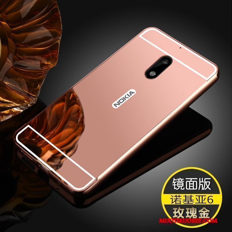 Nokia 6 Peili Musta Kuori Metalli Kotelo Kehys Pesty Suede
