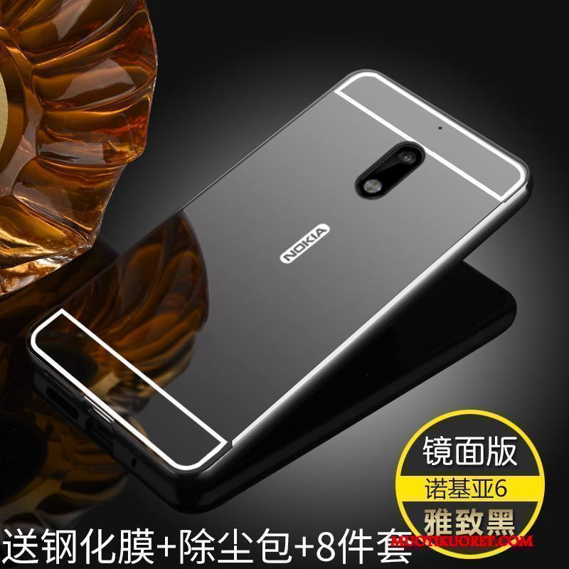 Nokia 6 Peili Musta Kuori Metalli Kotelo Kehys Pesty Suede