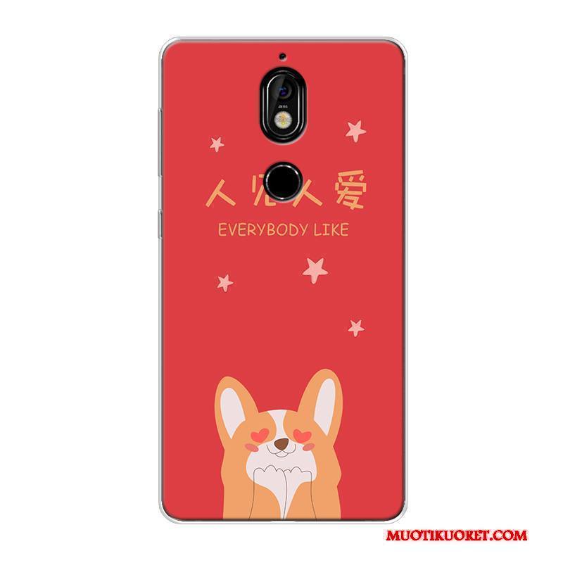 Nokia 7 Kuori Pesty Suede Silikoni Rikkaus Punainen Koira Murtumaton Kissa