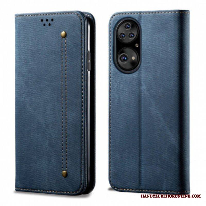 Puhelinkuoret Huawei P50 Pro Kotelot Flip Faux Leather Jeans Texture