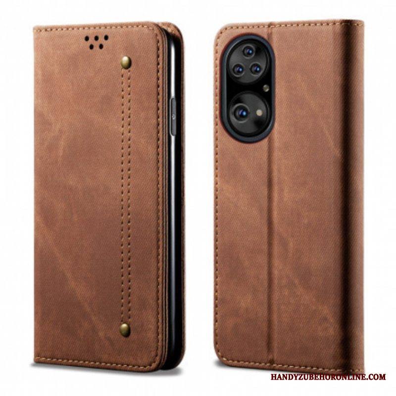 Puhelinkuoret Huawei P50 Pro Kotelot Flip Faux Leather Jeans Texture