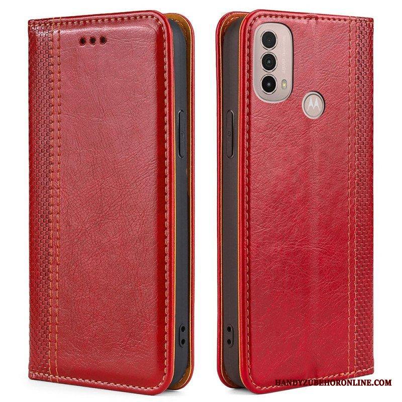 Puhelinkuoret Moto E40 / E30 / E20 Kotelot Flip Litsi Haljasnahan Ompeleet