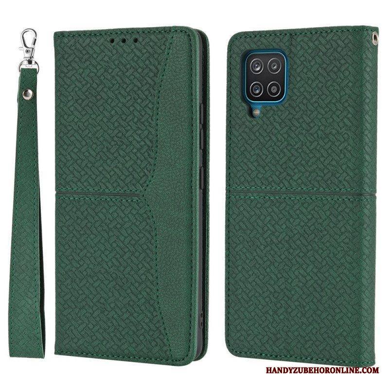 Puhelinkuoret Samsung Galaxy M12 / A12 Suojaketju Kuori Kotelot Flip Strappy Woven Leather Style