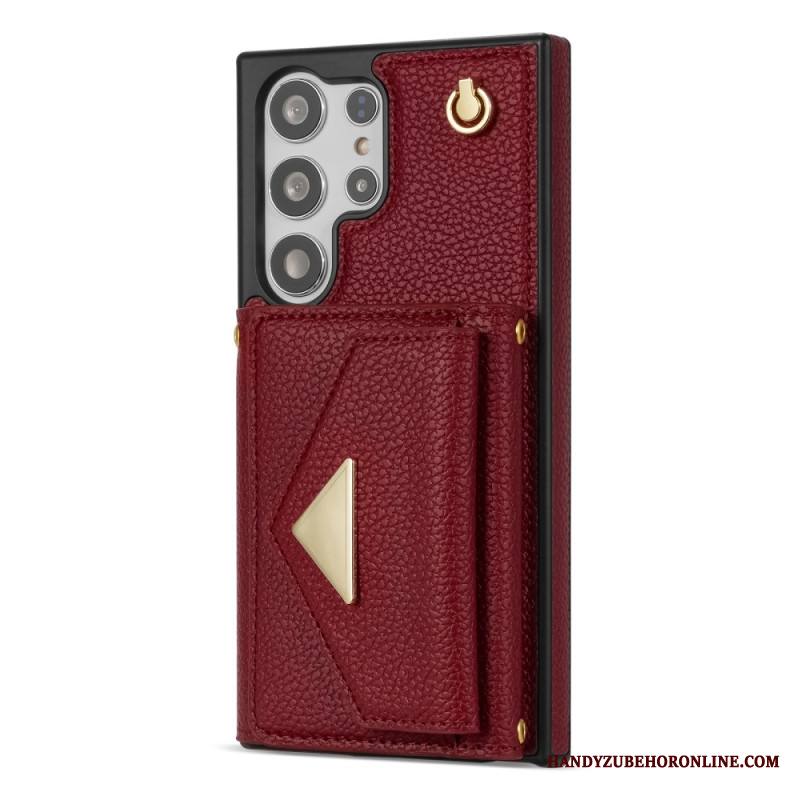 Puhelinkuoret Samsung Galaxy S25 Ultra 5g Nahkaefekti Korttikotelolla Ja Hihnalla