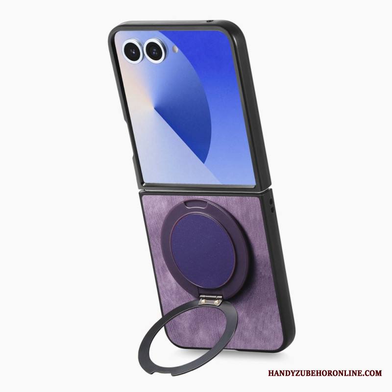 Puhelinkuoret Samsung Galaxy Z Flip 7 Nahkaefekti Pyörivällä Jalustalla