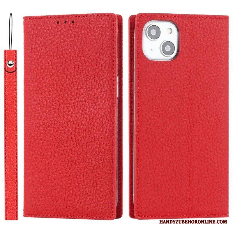 Puhelinkuoret iPhone 14 Plus Suojaketju Kuori Kotelot Flip Aito Litchi-nahkahihna