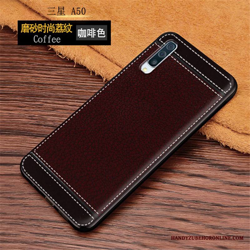 Samsung Galaxy A50 Pesty Suede Suojaus Sininen All Inclusive Nahka Kukkakuvio Kuori