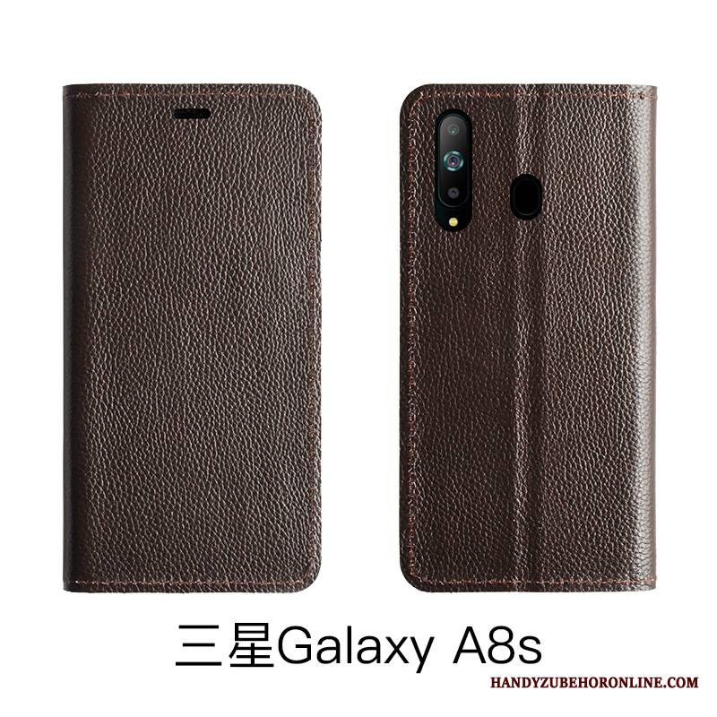 Samsung Galaxy A8s Kuori Murtumaton Aito Nahka Suojaus Ylellisyys Punainen Lehmä Kuoret