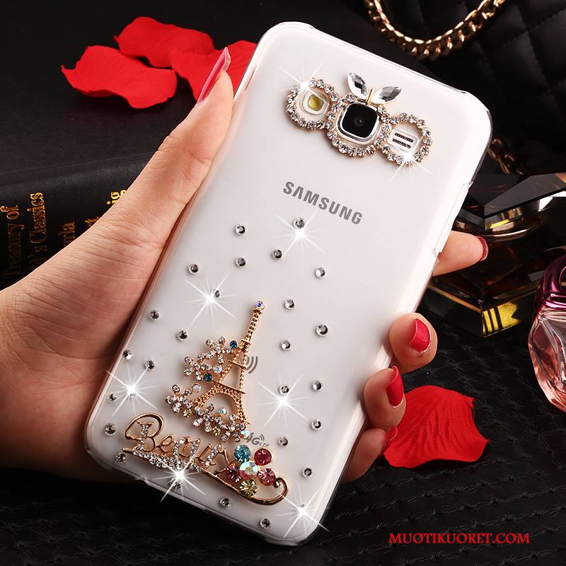 Samsung Galaxy J7 2015 Kulta Tähti Kuori Strassi Suojaus Kotelo Valkoinen