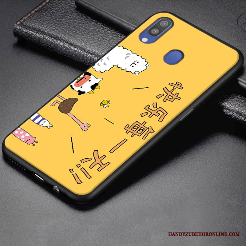 Samsung Galaxy M20 Kuori Murtumaton Pieni Keltainen Trendi Ihana Pesty Suede Puhelimen Kuoret