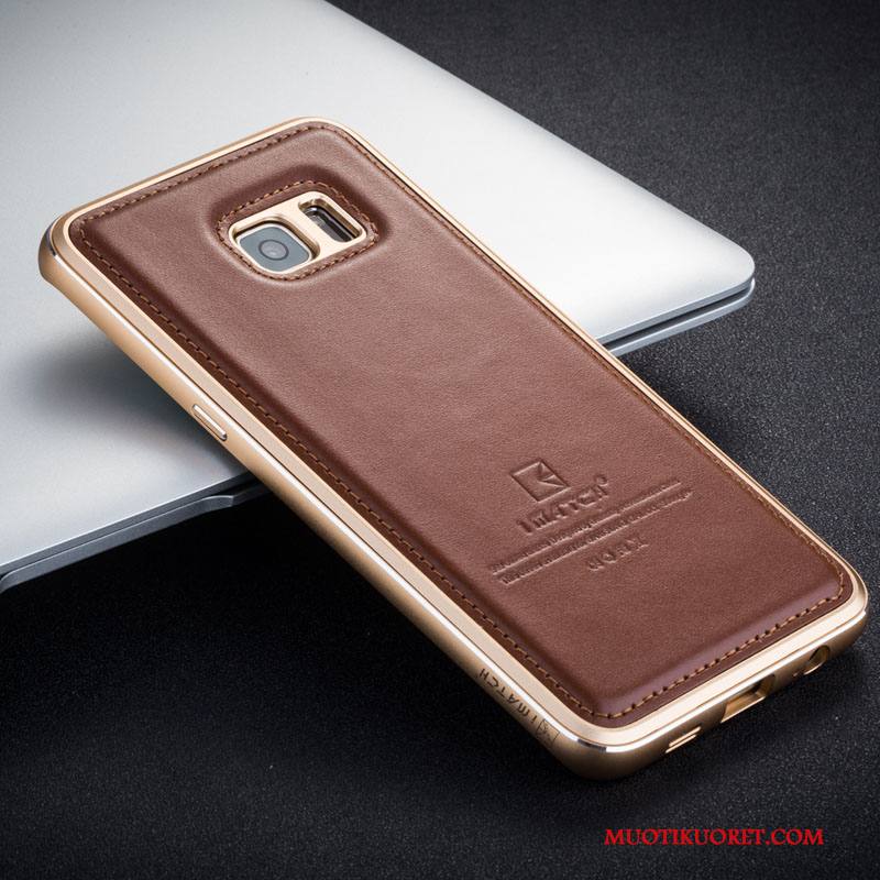 Samsung Galaxy S6 Edge + Metalli Kotelo Kuori Musta Puhelimen Kuoret Aito Nahka Suojaus