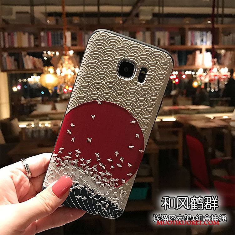 Samsung Galaxy S7 Edge Puhelimen Kuoret Pesty Suede Nosturi Kohokuviointi Tuki Tähti Kuori