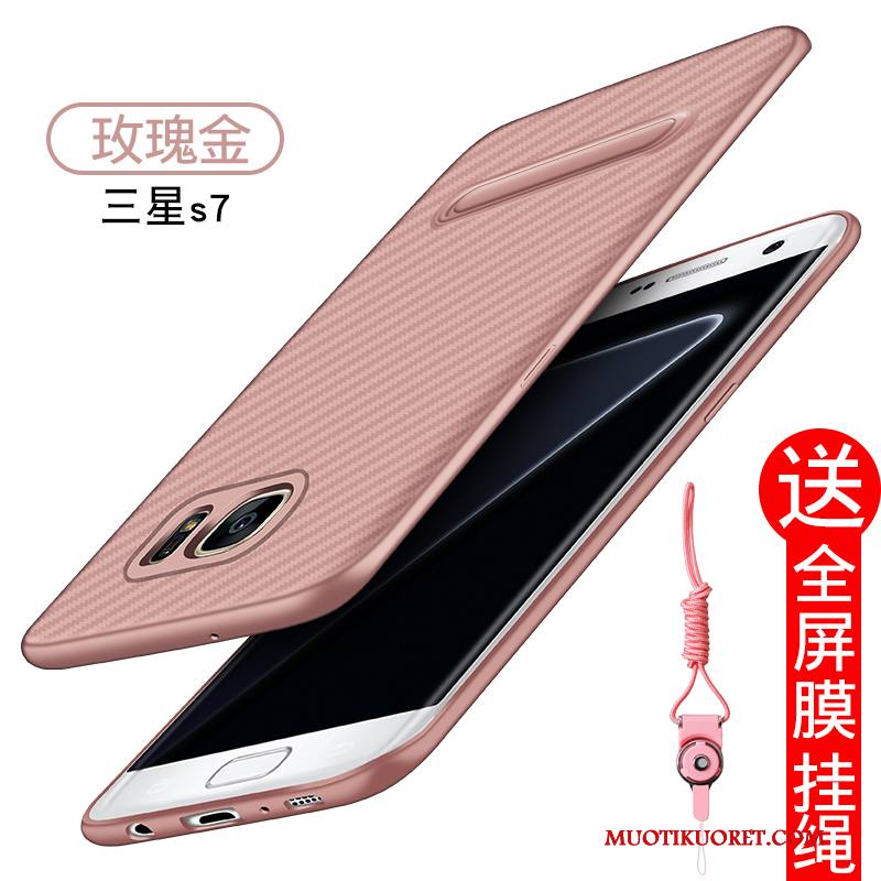Samsung Galaxy S7 Kuori Puhelimen Kuoret Suojaus All Inclusive Sininen Kotelo Silikoni Pesty Suede