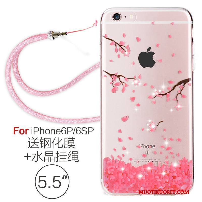 iPhone 6/6s Plus Kuori Silikoni Puhelimen Kuoret Läpinäkyvä Ripustettavat Koristeet Punainen Strassi Pehmeä Neste