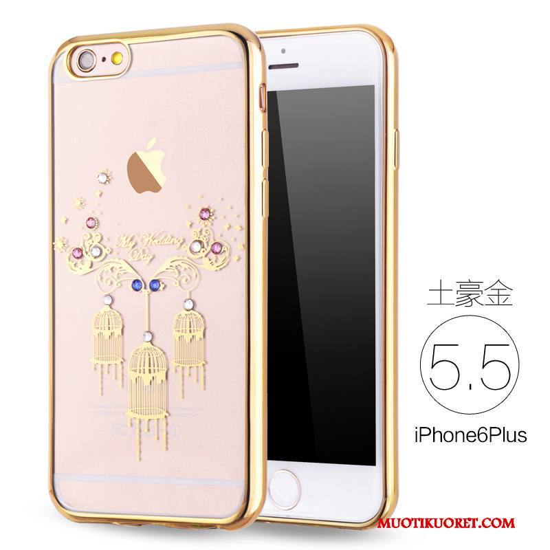 iPhone 6/6s Plus Ylellisyys Murtumaton Silikoni Pinkki Kuori Kulta Strassi