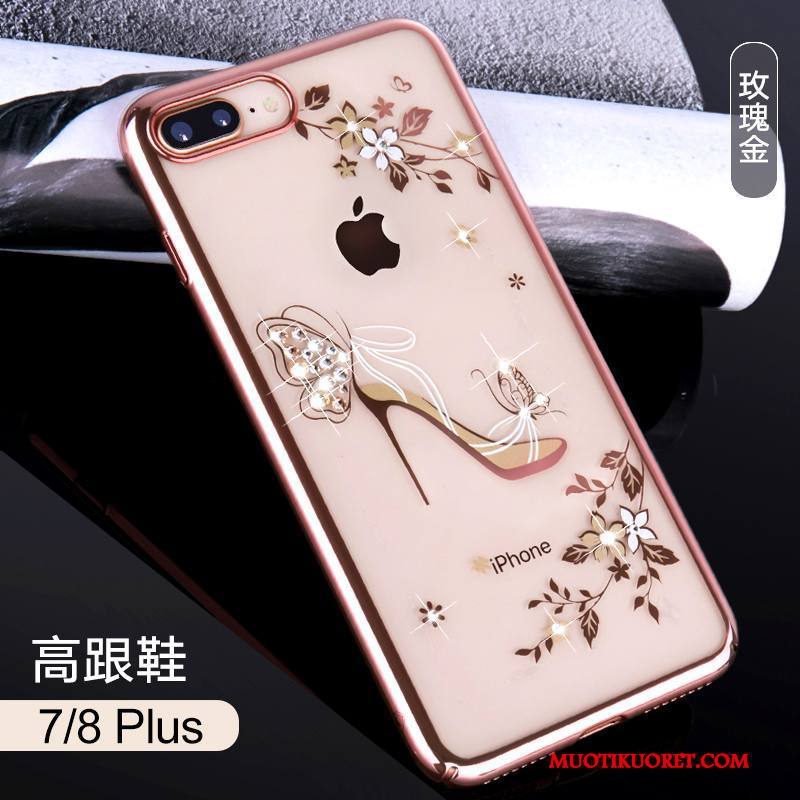 iPhone 7 Kuori Läpinäkyvä Kotelo Pinkki Strassi Sininen Ylellisyys Kova