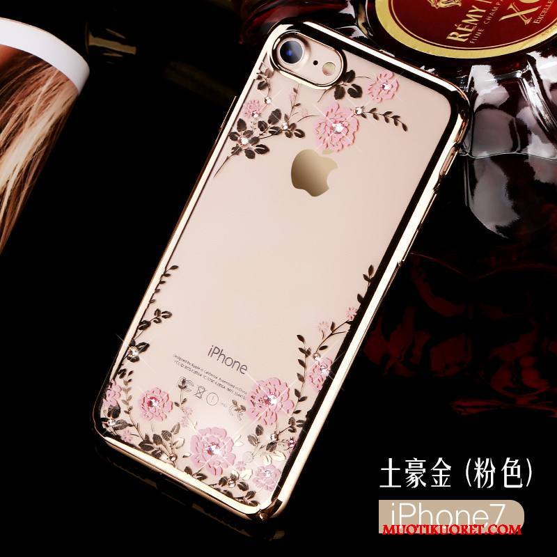 iPhone 7 Kuori Läpinäkyvä Kotelo Pinkki Strassi Sininen Ylellisyys Kova