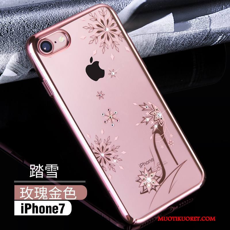 iPhone 7 Kuori Läpinäkyvä Kotelo Pinkki Strassi Sininen Ylellisyys Kova