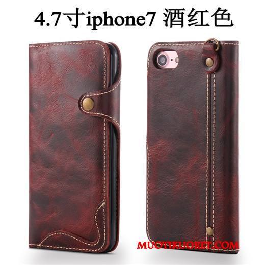 iPhone 7 Kuori Puhelimen Kuoret Aito Nahka Suojaus Murtumaton Nahkakotelo Viini Punainen