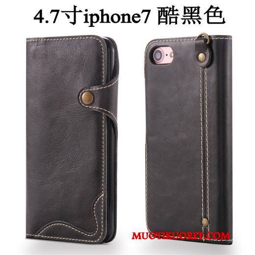 iPhone 7 Kuori Puhelimen Kuoret Aito Nahka Suojaus Murtumaton Nahkakotelo Viini Punainen