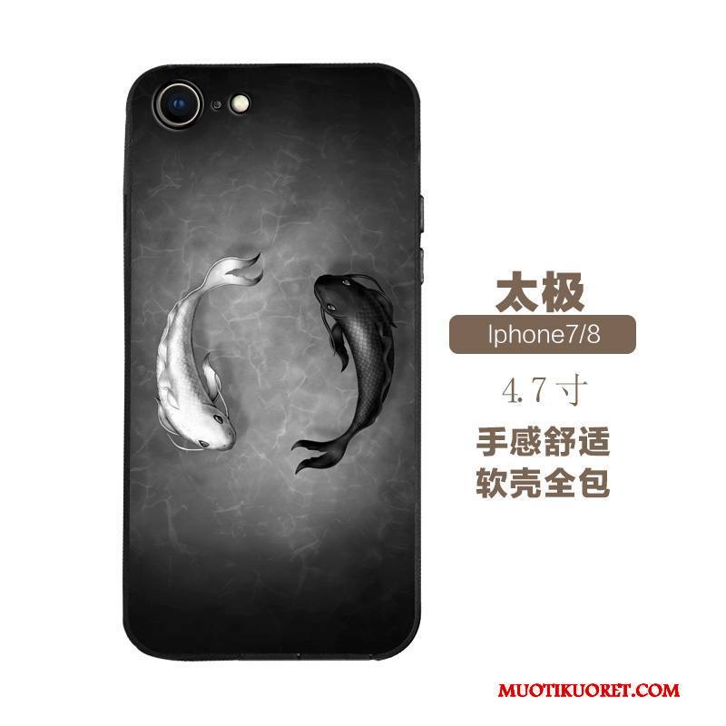 iPhone 7 Kuori Silikoni Kohokuviointi All Inclusive Puhelimen Kuoret Sininen Murtumaton Musta
