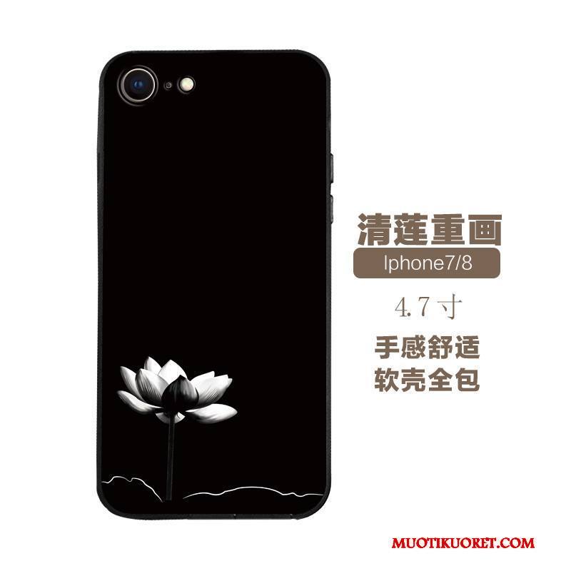 iPhone 7 Kuori Silikoni Kohokuviointi All Inclusive Puhelimen Kuoret Sininen Murtumaton Musta