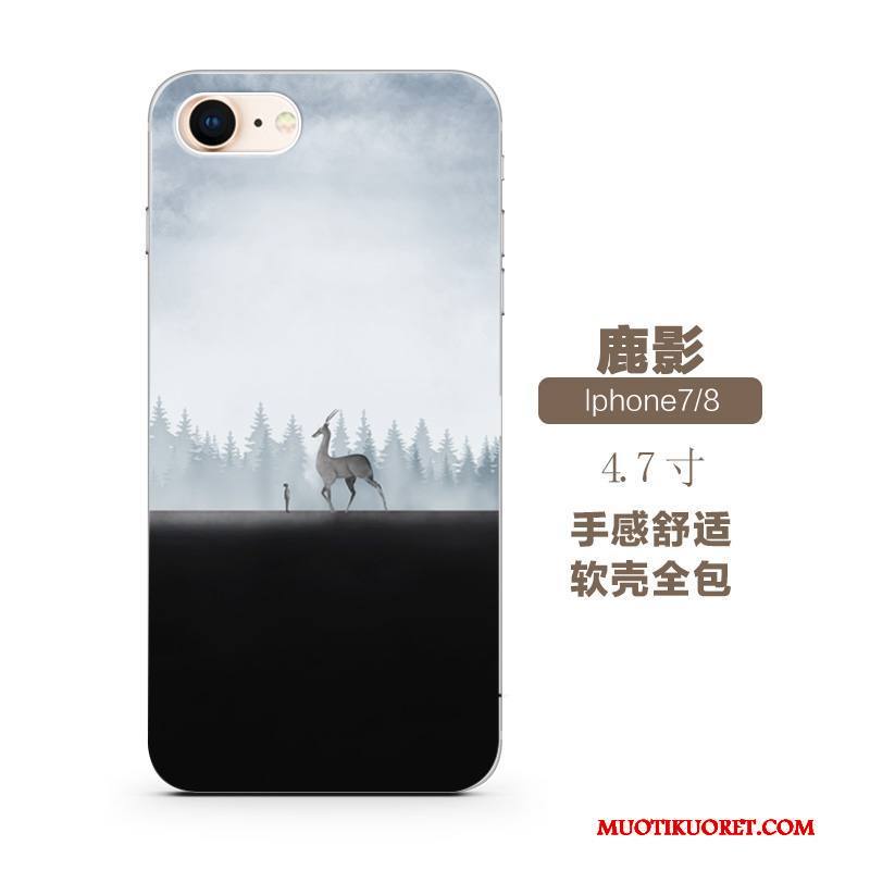 iPhone 7 Kuori Silikoni Kohokuviointi All Inclusive Puhelimen Kuoret Sininen Murtumaton Musta