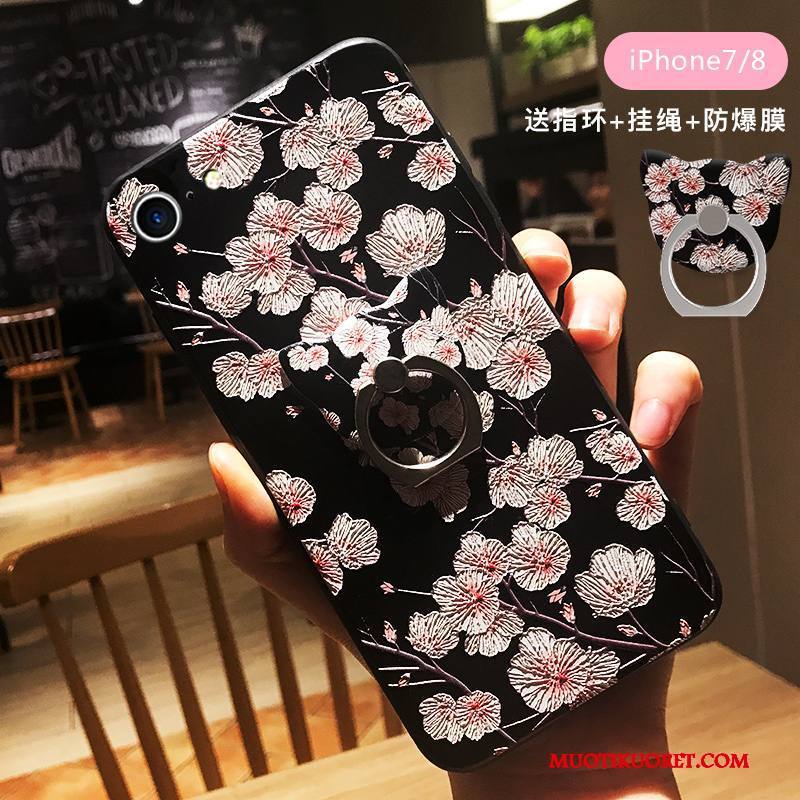 iPhone 8 Kuori All Inclusive Musta Kohokuviointi Persoonallisuus Uusi Luumu Pehmeä Neste