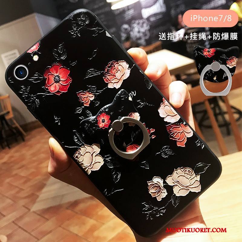 iPhone 8 Kuori All Inclusive Musta Kohokuviointi Persoonallisuus Uusi Luumu Pehmeä Neste