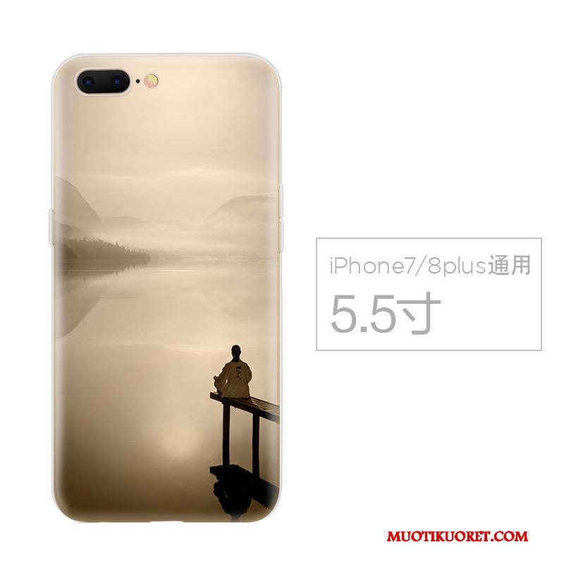 iPhone 8 Plus Kuori Murtumaton Sininen Kiinalainen Tyyli Trendi Persoonallisuus Pehmeä Neste Silikoni