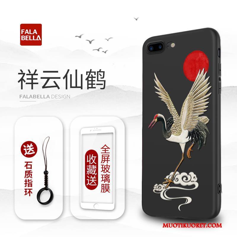 iPhone 8 Plus Kuori Puhelimen Kuoret Musta Pehmeä Neste Silikoni Murtumaton Kiinalainen Tyyli All Inclusive