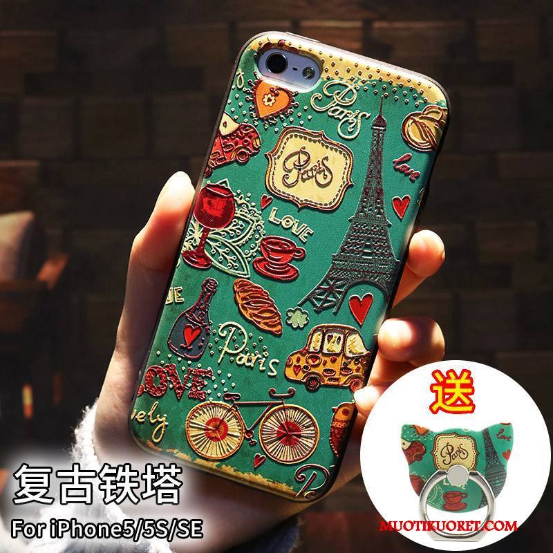 iPhone Se Kuori Pehmeä Neste Kohokuviointi Murtumaton All Inclusive Puhelimen Kuoret Vihreä Silikoni
