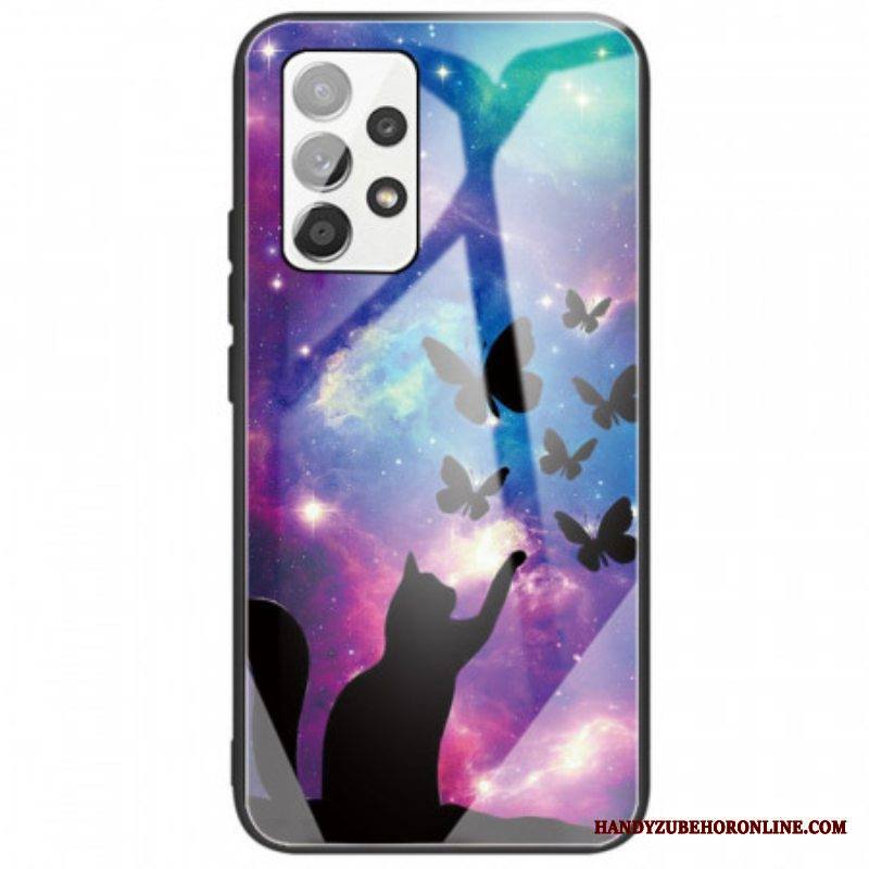 Case Samsung Galaxy A53 5G Karkaistu Lasi Kissa Ja Perhosia Avaruudessa