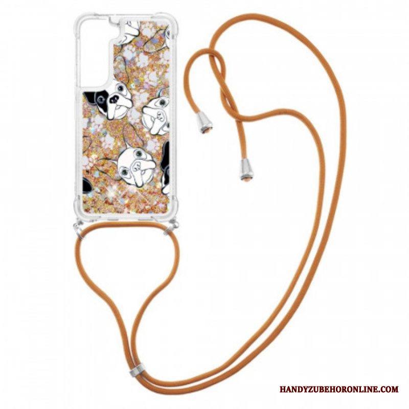 Case Samsung Galaxy S22 5G Kiristysnyörillä Paljetti Kiristysnyöri Koirat