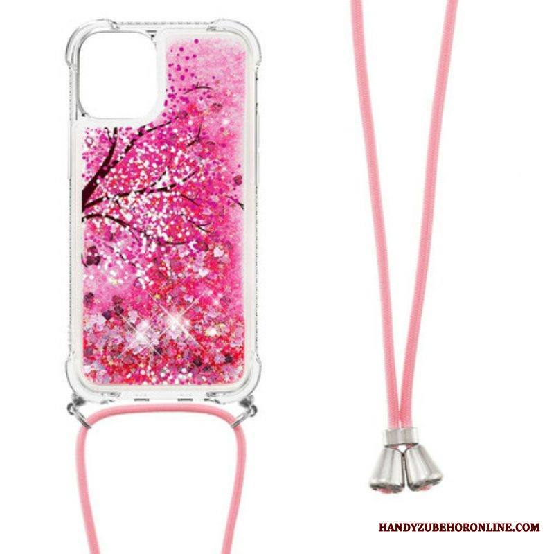 Case iPhone 13 Mini Kiristysnyörillä Paljetti Kiristysnauha Puu