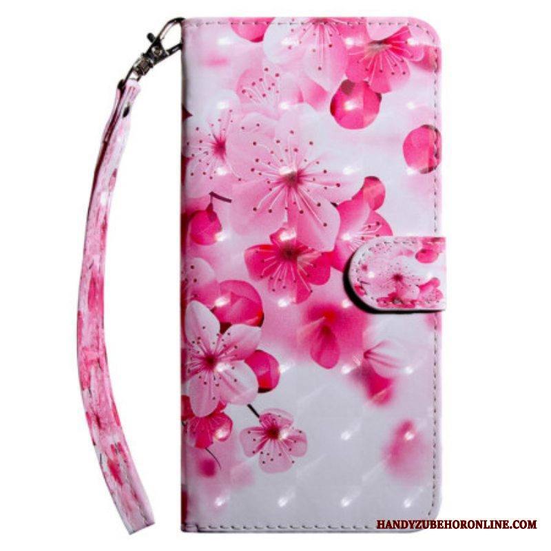 Flip Case Samsung Galaxy A14 / A14 5G Suojaketju Kuori Olkaimet Vaaleanpunaiset Kukat