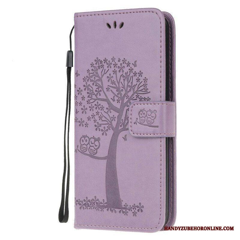 Flip Case Samsung Galaxy A42 5G Suojaketju Kuori Tangapuu Ja Pöllöt