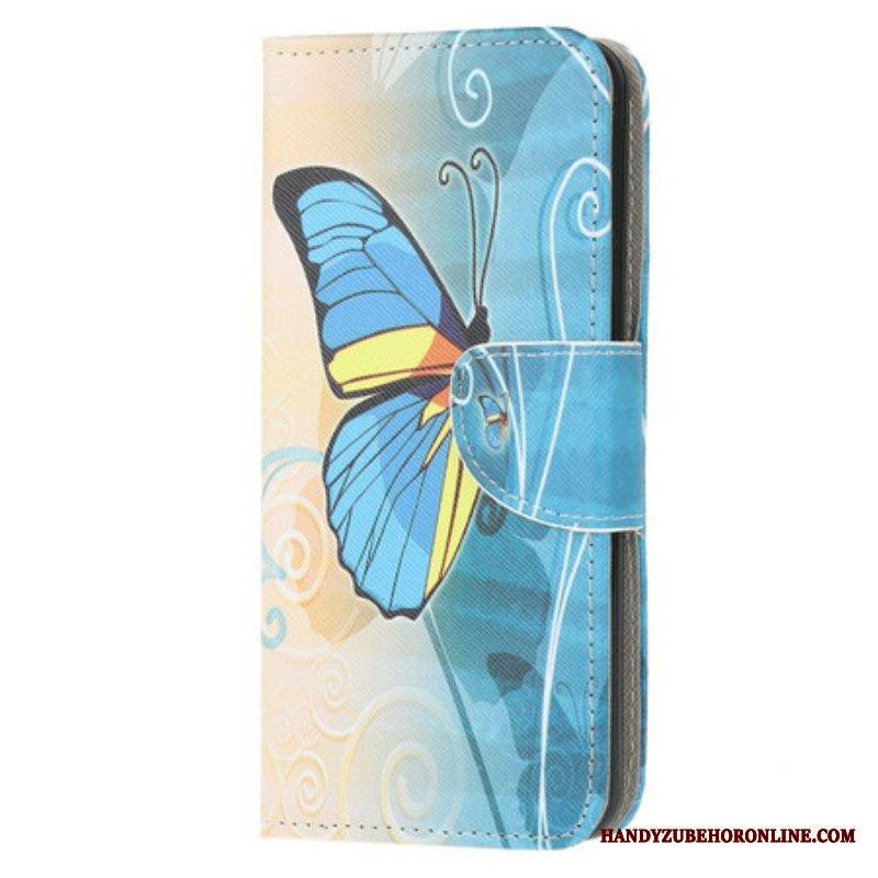 Flip Case Samsung Galaxy A52 4G / A52 5G / A52s 5G Sininen Ja Keltainen Perhonen