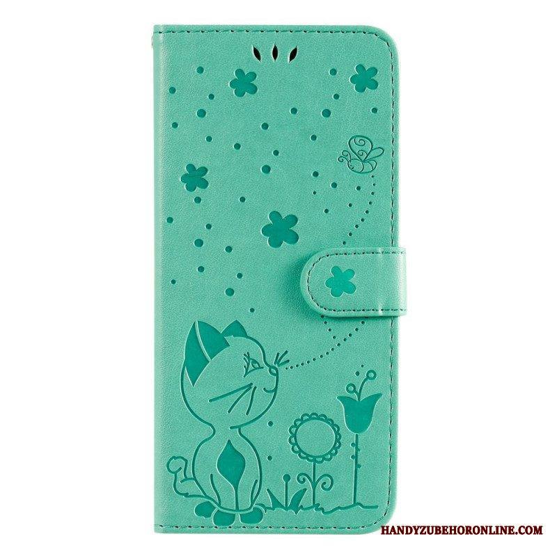 Flip Case Samsung Galaxy A53 5G Suojaketju Kuori Strappy Kissa Ja Mehiläiset
