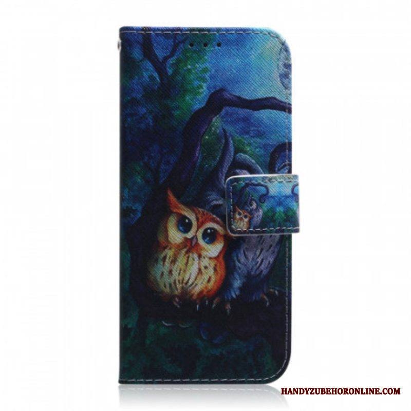 Flip Case Samsung Galaxy M52 5G Salaperäiset Pöllöt
