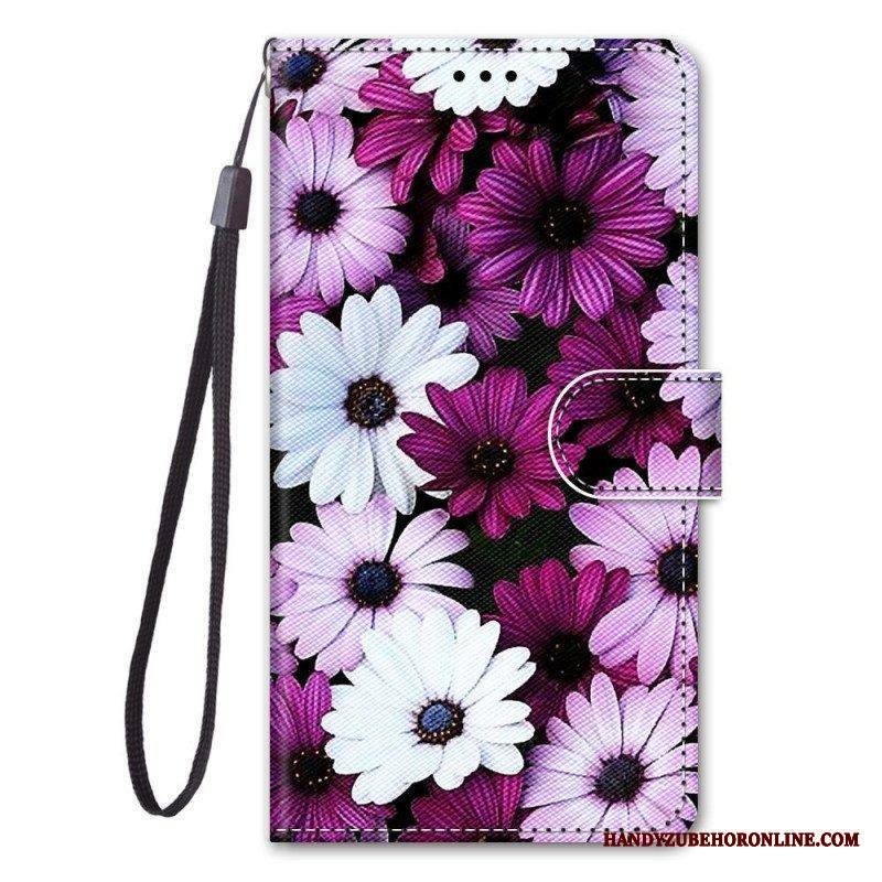 Flip Case Samsung Galaxy M53 5G Kukkia Kaulanauhalla