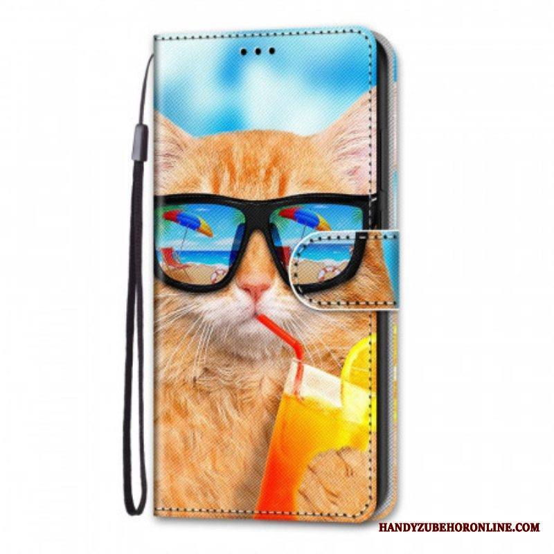 Flip Case Samsung Galaxy M53 5G Suojaketju Kuori Strappy Star Cat
