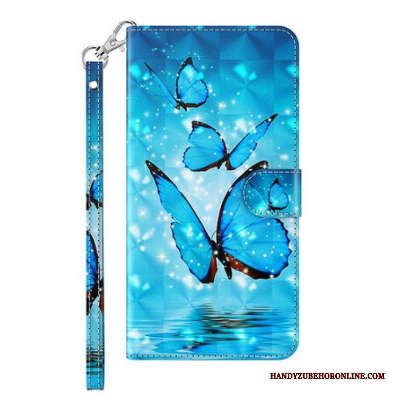 Flip Case Samsung Galaxy S21 FE Lentävät Siniset Perhoset