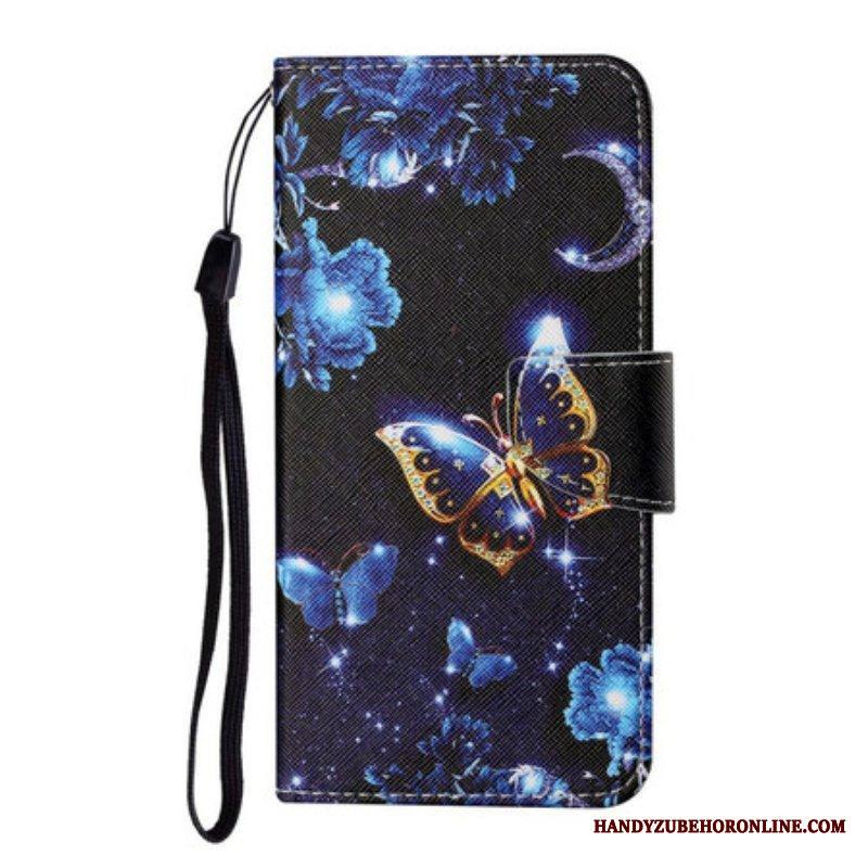 Flip Case Samsung Galaxy S21 FE Suojaketju Kuori Arvokkaita Stringiperhosia