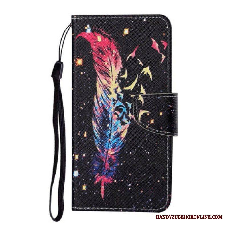 Flip Case Samsung Galaxy S21 FE Suojaketju Kuori Värikäs Sulka Hihnalla