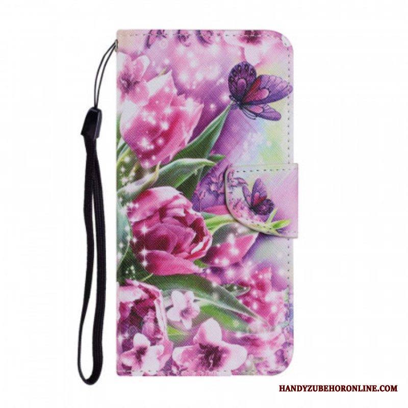 Flip Case Samsung Galaxy S22 Ultra 5G Perhosia Ja Tulppaanit