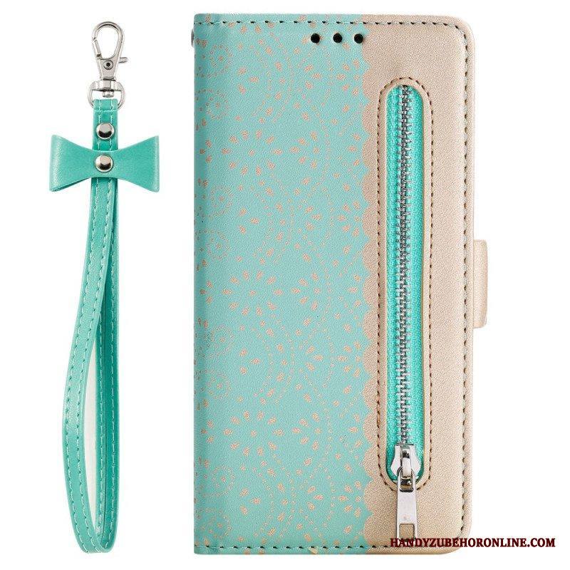 Flip Case Samsung Galaxy S22 Ultra 5G Suojaketju Kuori Pitsihihna Kolikkokukkaro
