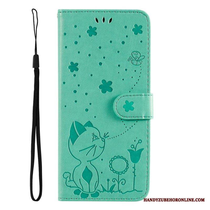 Flip Case Samsung Galaxy S23 5G Suojaketju Kuori Strappy Kissa Ja Mehiläiset