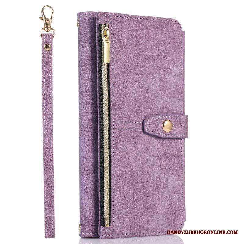 Flip Case Samsung Galaxy S23 Ultra 5G Vetoketjullisen Pussin Kanssa